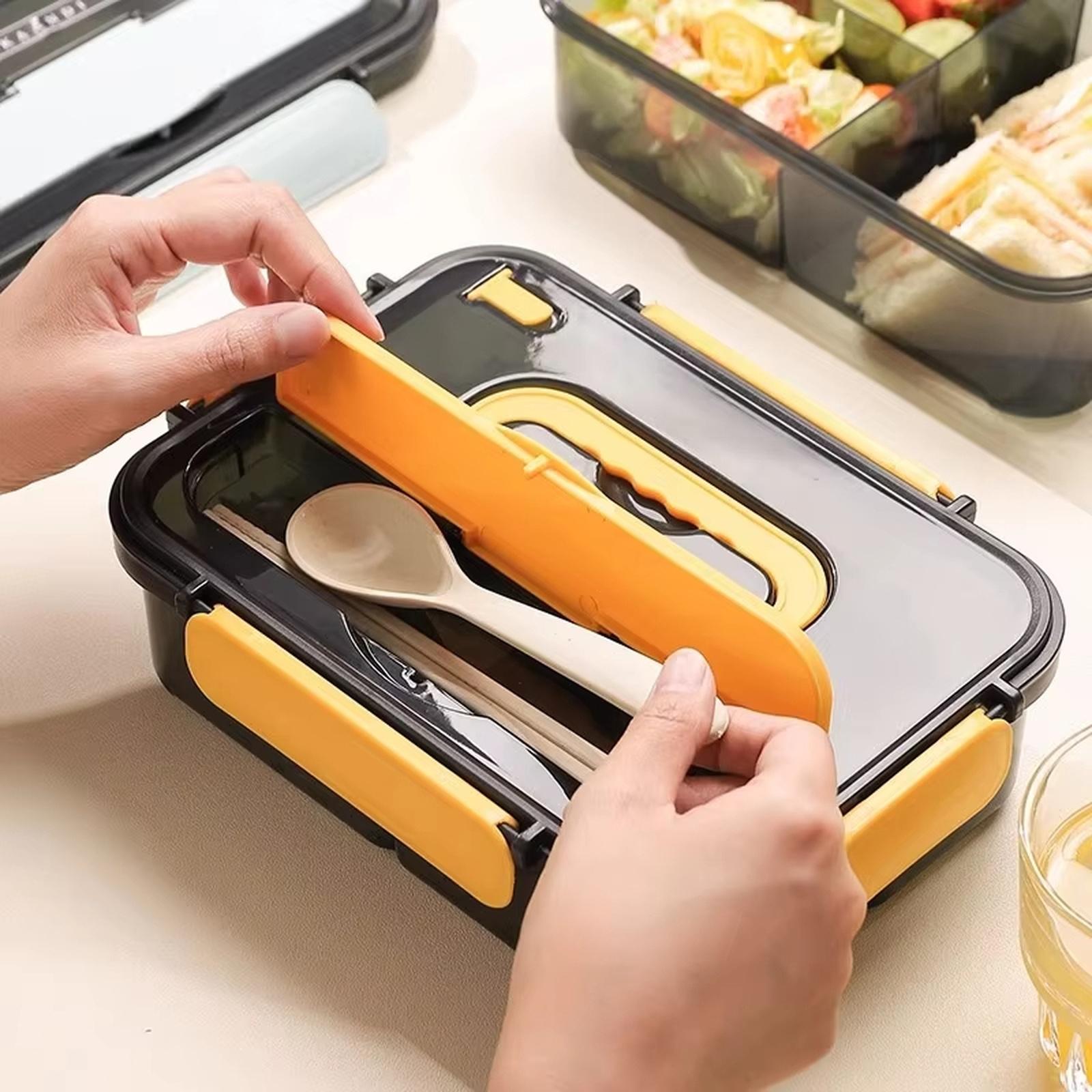 Large Capacity Divided Lunch Box, Microwave Safe Food Container with Utensils one size жёлтый