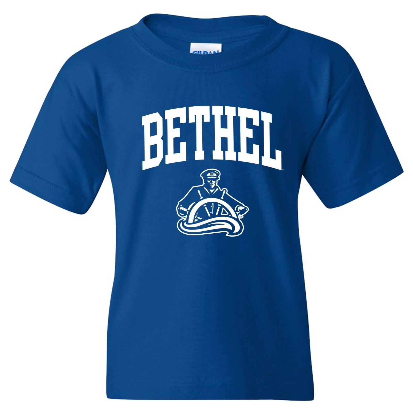 Bethel University Pilots Arch Logo Licensed Unisex Youth T-Shirt - Royal S