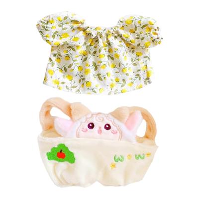 Niannyyhouse 20cm Plush Clothes Floral Dress Shirt Cartoon Suspenders Cotton Doll Accessories Dress-Up (A3)