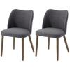 Dining Chairs Set of 2, Linen Upholstered Kitchen Chairs with Padded Seat, Curved Backrest, Rubberwood Legs, Dark Grey