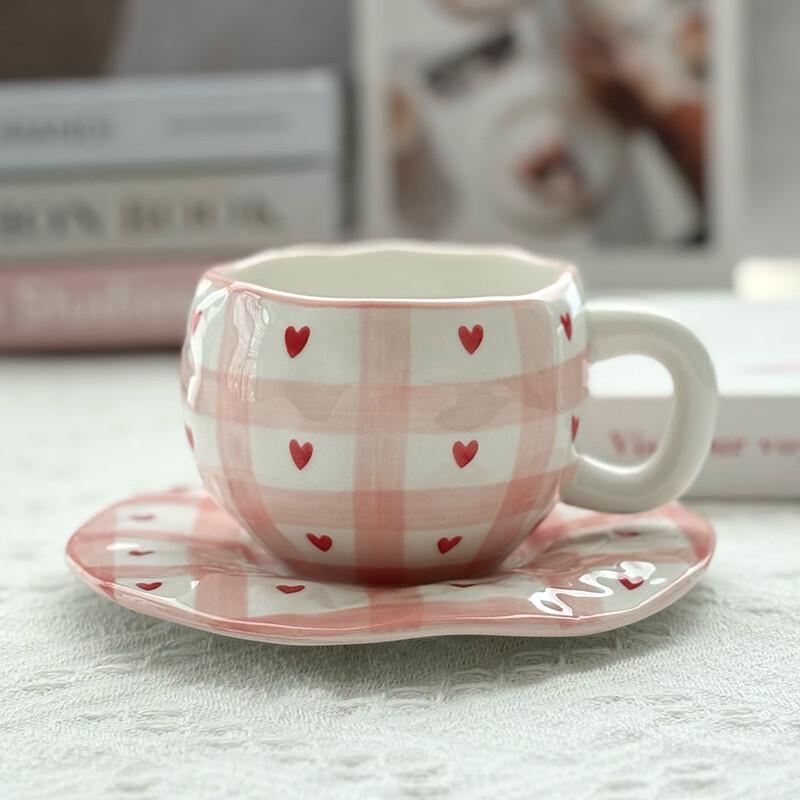 Shangqi Hand-Painted Fabric Pattern Ceramic Coffee Cup and Saucer Set