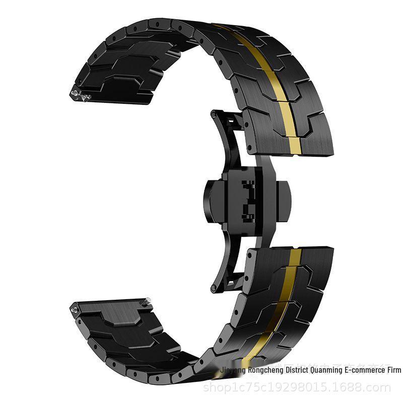 

Совместимый металлический ремешок для Huawei GT4, Samsung S1 и Apple S9 Ultra — дизайн Iron Man Cross-Border 20mm flat interface чёрный/золотой