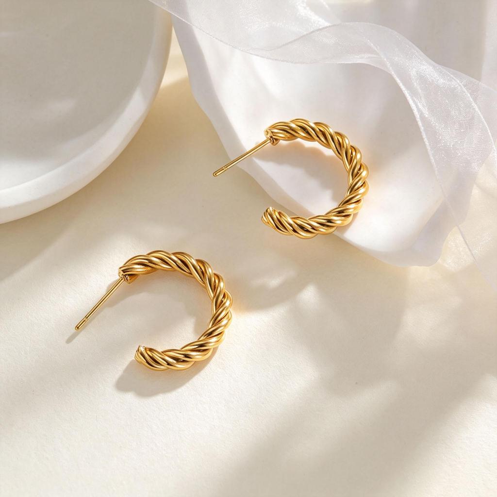 Artistic Retro C-shaped Textured Stainless Steel Earrings for Women