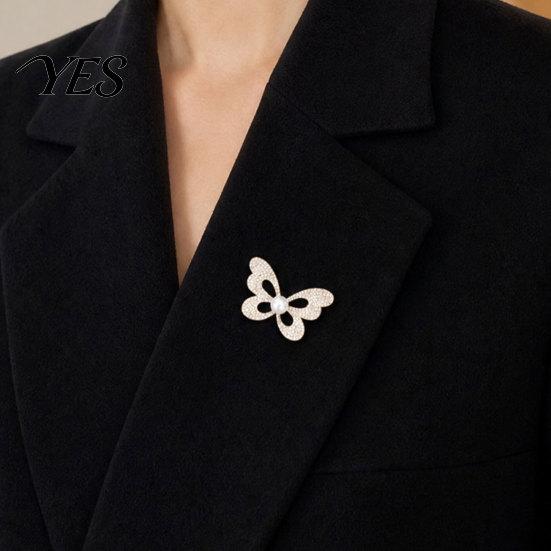 Faux Pearl Butterfly Pin Brooch Pin, Hollow Shape Lapel with Imitation Pearls Cubic Bridal Zirconia Decor, Versatile Decorative Badge for Suits Coats