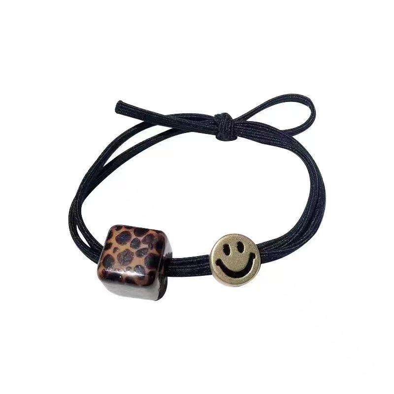 Leopard Print Smiley Face Hair Tie – High Elasticity Fashionable Ponytail Band