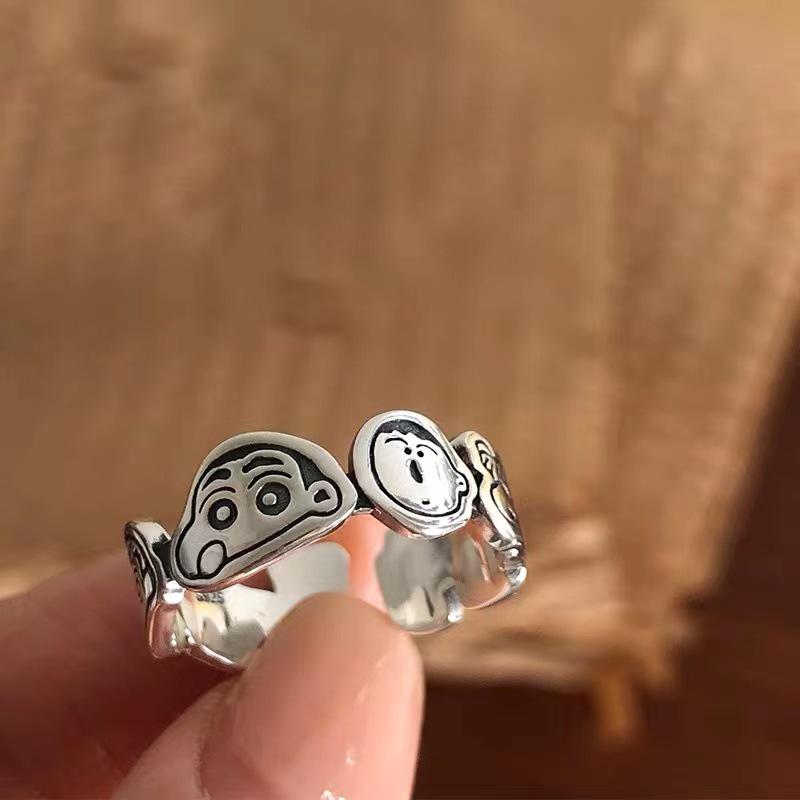 Doraemon x Crayon Shin-chan Women s Vintage Cartoon Open Ring - Cute, Retro, Simple Fashion Style