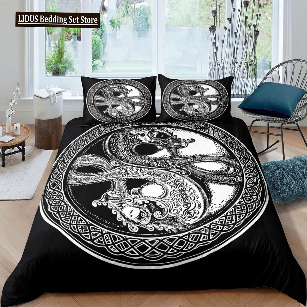 Yin und Yang Tratsch Polyester Bettbezug King Size Exotischer Stil Abstrakte Kunst Chinesische Traditionen Bettwäscheset Für Kinder Jungen Mann
