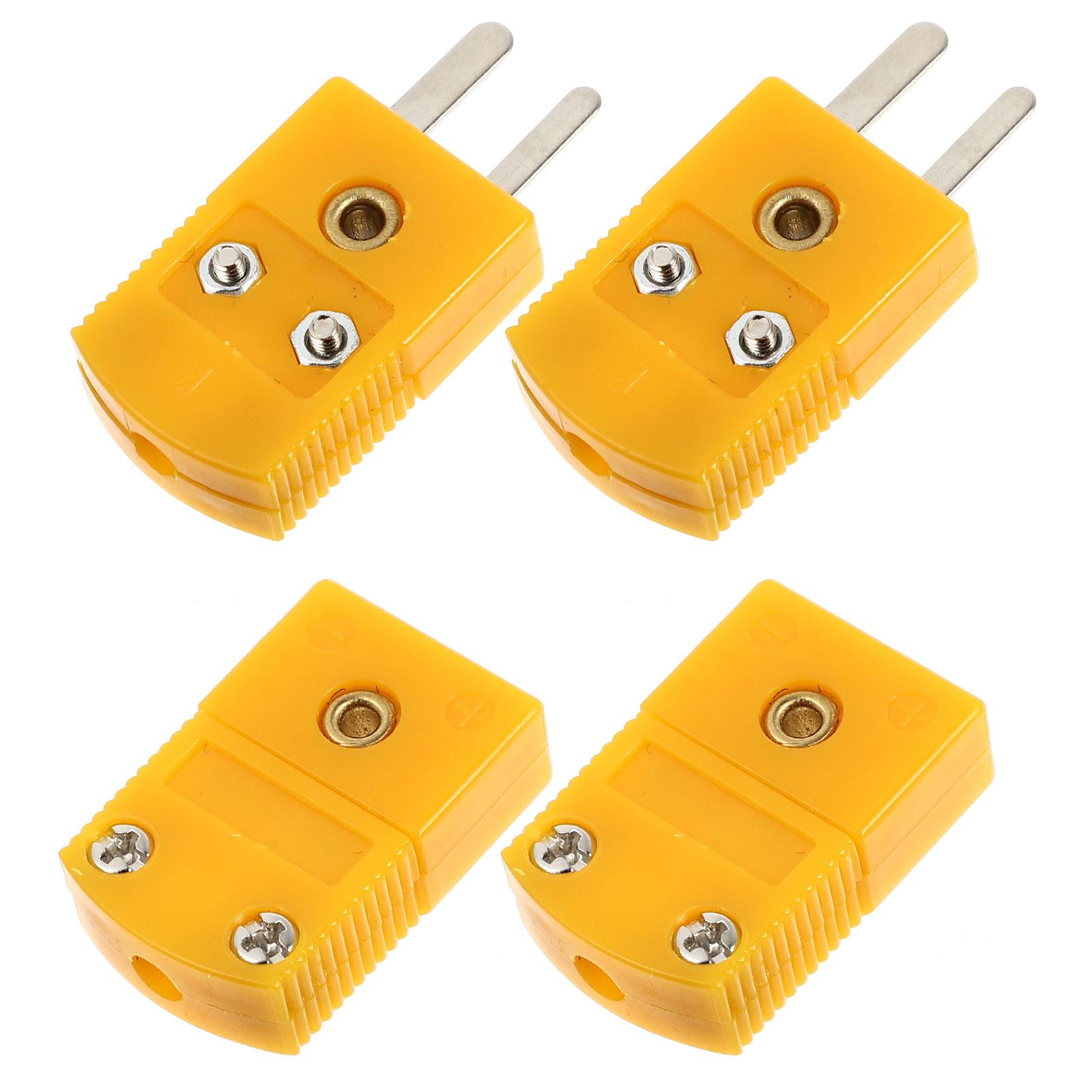 

4 Pcs Thermocouple Plug Adapter Connector Joint K Type Glass Fiber Filled Nylon 2 Pin Male Female Temperature Measuring Device жовтий