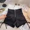 Shorts Women Casual Solid Shirring Summer High Waist Zipper All-match Korean K-pop Skinny Spicy Girl Style