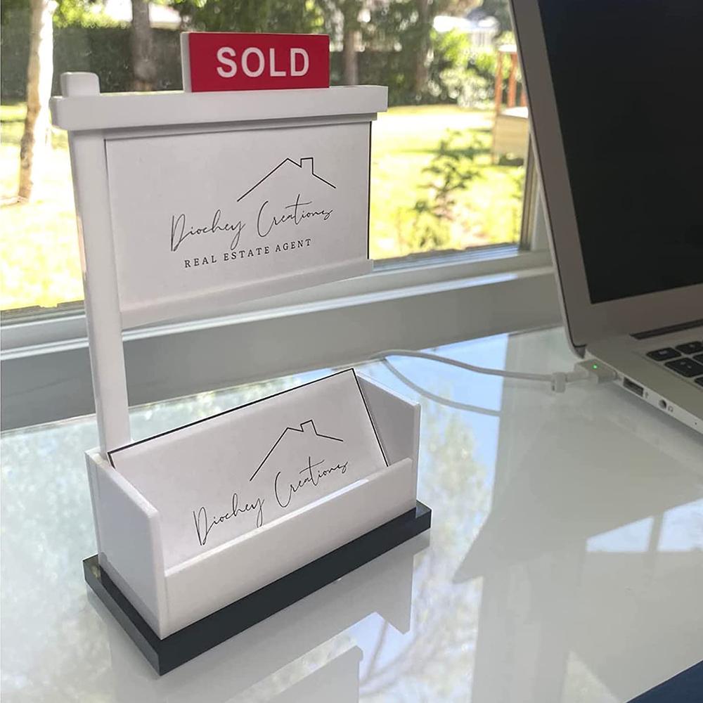 Real Estate Business Card Holder for Realtor Business Office Reception Tabletop
