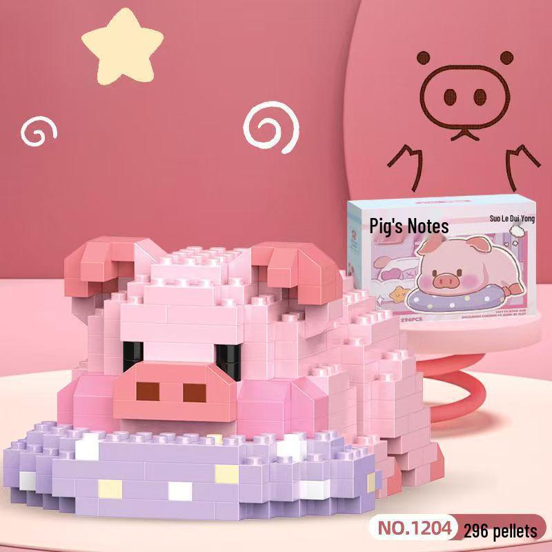 Pig Panda LEGO-Compatible Desktop Ornament Building Blocks Educational Toy Gift Set