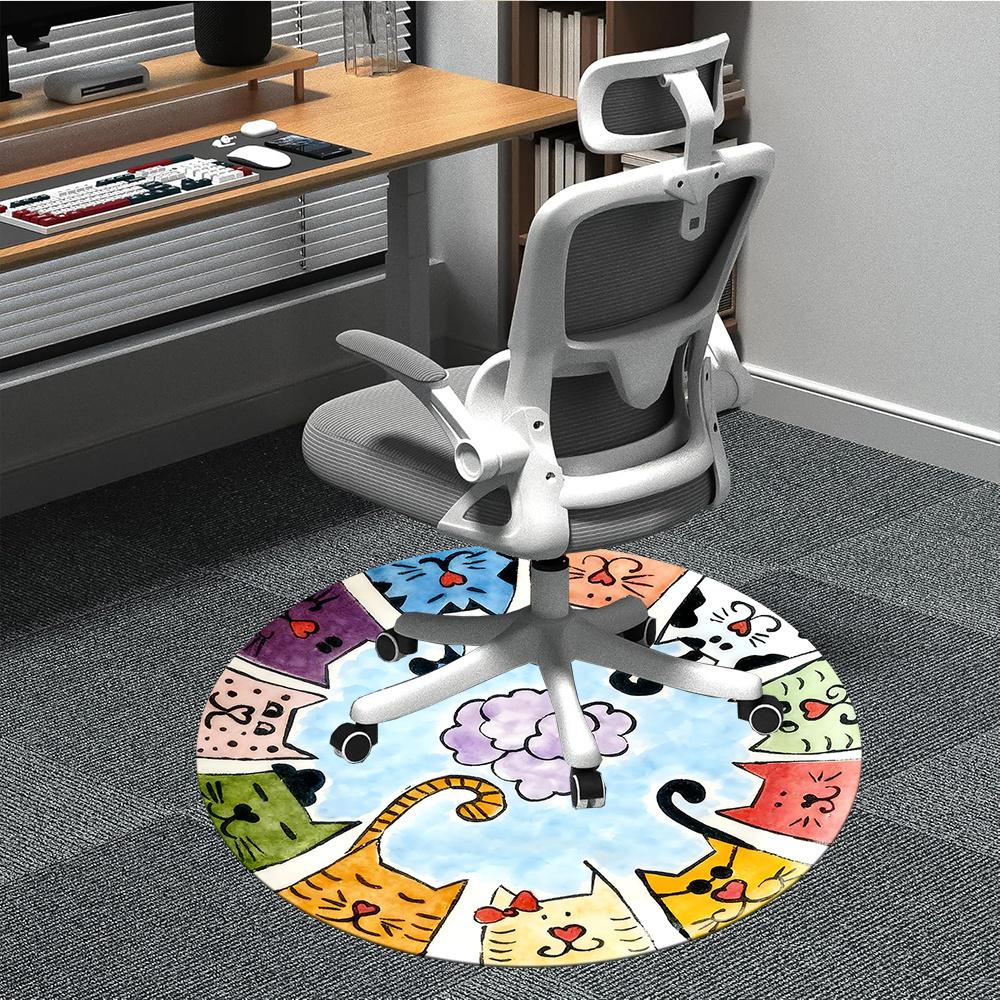 1pc Cat Circle Office Round Area Rug, Indoor Mat Suitable ForOffice, Under Office Chairs Bedroom Living Room Home Decor, Room Decot223