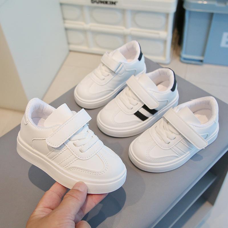 Kids White Shoes for School Boys Girls Casual Shoes Non-slip Soft Sole 2025 New Fashion Children Sports Shoes Hook&loop Trendy