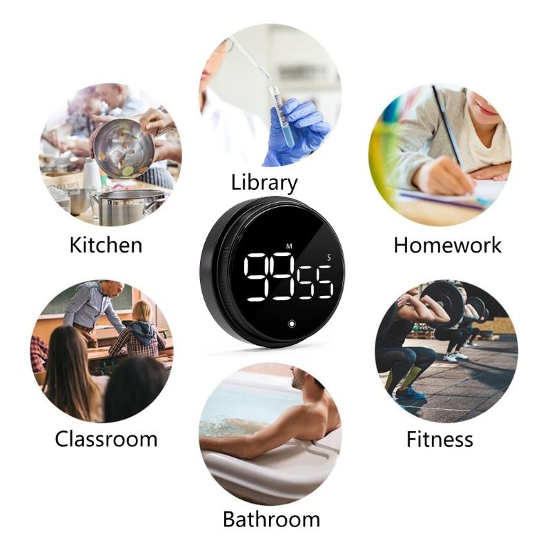 Magnetic Digital Timer with Large LED Display Kitchen Rotary Timer Digital Visual Timer for Cooking,Studying, Exercising