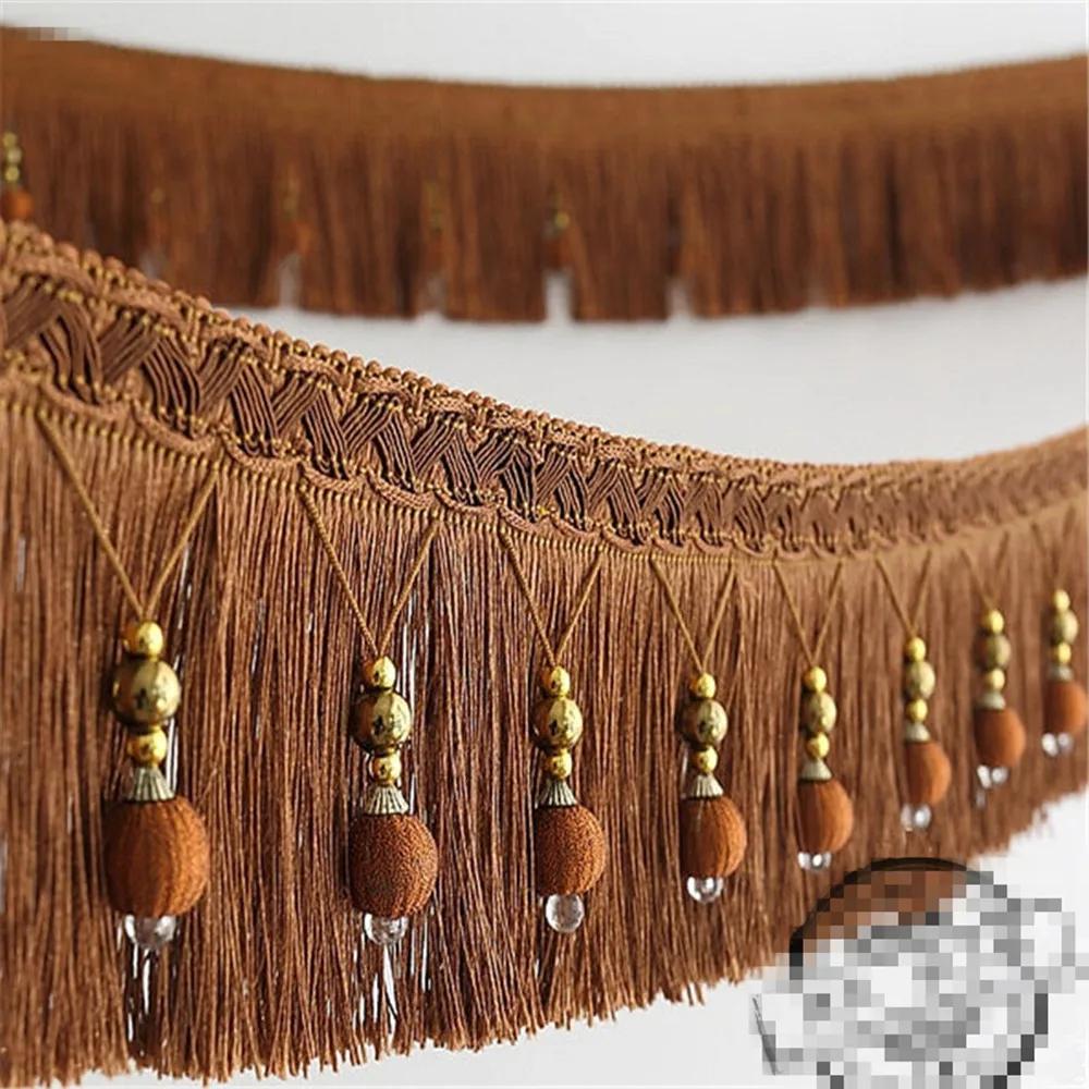 12meters Braided Beads Hanging Ball Tassel Fringe Trimming Applique Fabric Trimming Ribbon Band Curtain Table Wedding Decorated