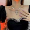 Ins Hip Hop Retro Pearl Necklace Christian Cross Clavicle Chain Ladies Sweet Punk Pendant Men Women Gifts