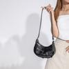 Handtasche im koreanischen Stil, Mode, neuer Trend, cool, Reißverschluss, schwarz, silber, Achseltaschen, einfarbig, Umhängetasche, vielseitige Schultertaschen
