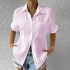 Summer Casual Solid Color Shirts Women Fashion Turn-down Collar Short Sleeves Pockets Buttons Cardigans Commute Slimming Blouses