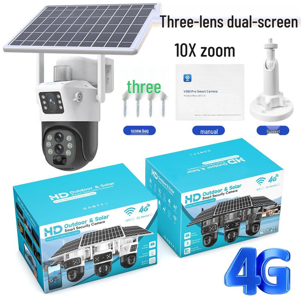 V380 Słoneczna Kamera Zewnętrzna 360° Deszczoodporna z 10-krotnym Zoomem 4G z Zdalnym Sterowaniem Mobilnym.
