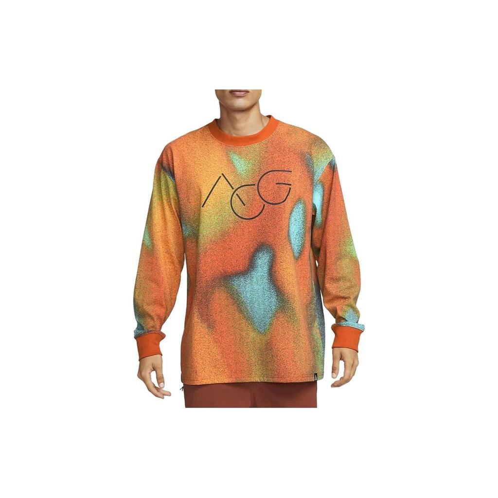 Nike Loose Casual Pattern Print Crew Neck Long Sleeve T-Shirt Men Tops Orange DV9664-719