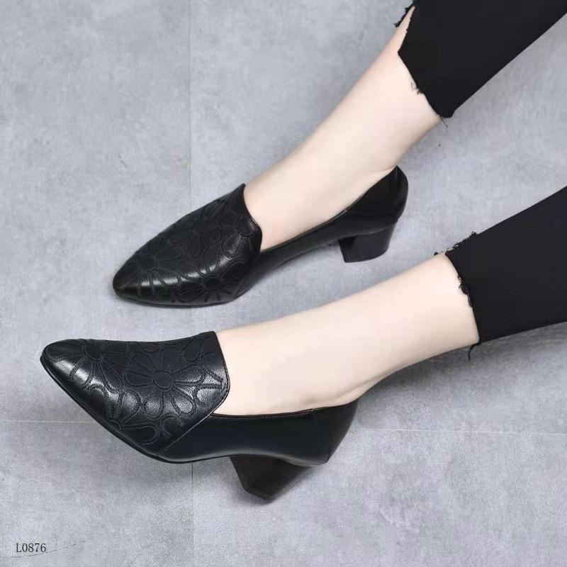 Spring and Autumn Deep Mouth Pointed Middle Heel Fashion Middle Heel Work Shoes Slope Heel Spring and Autumn Embroidered Single Shoes Women