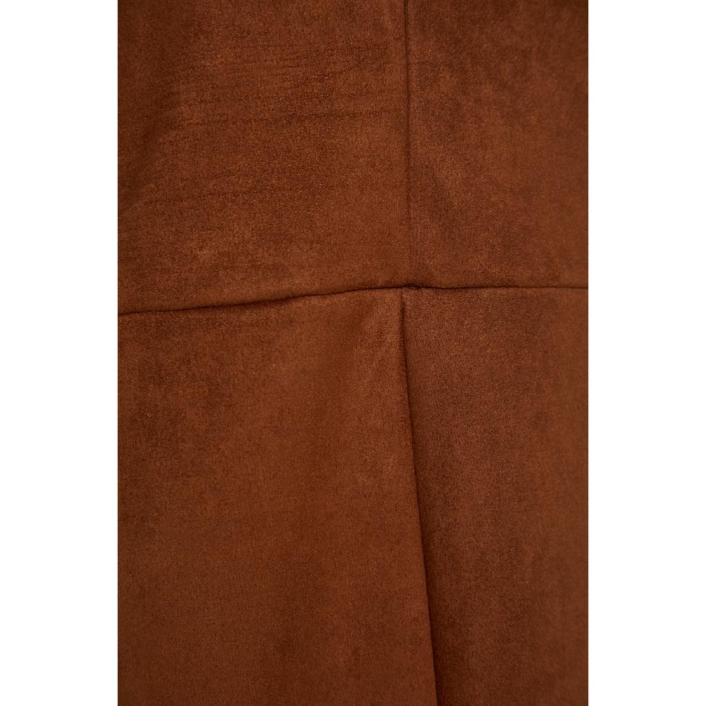 فستان جيليه سويدي قصير محبوك بني برقبة على شكل حرف V Twoaw24el00543