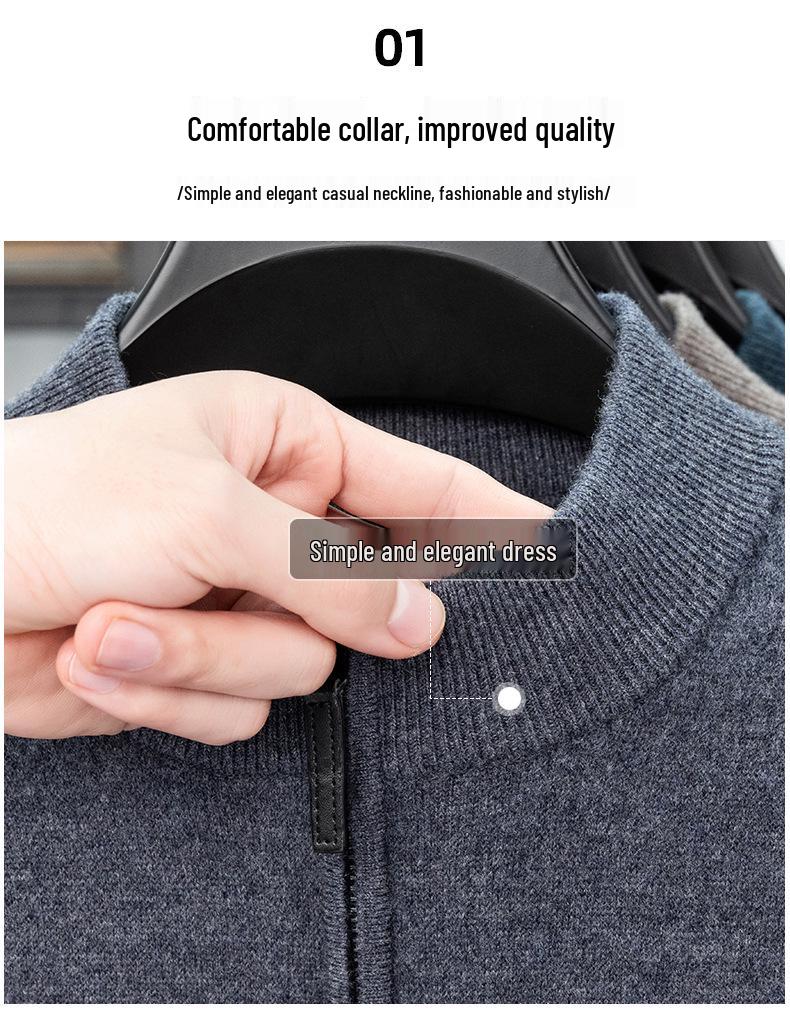 Men's Thick Wool Base Layer Sweater with Half-High Collar and Zipper - Perfect for Autumn and Winter Warmth