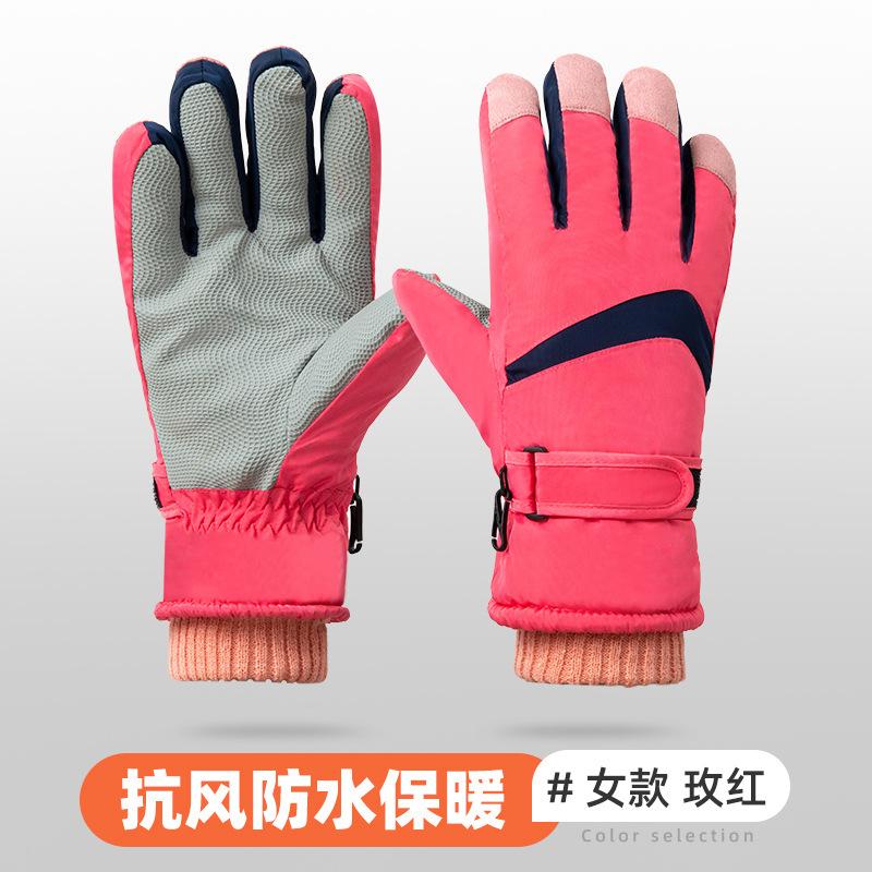 Ski gloves women s autumn and winter non-slip and anti-splashing outdoor riding electric vehicles, piled and thickened touch-screen warm gloves men M [recommended women s model]