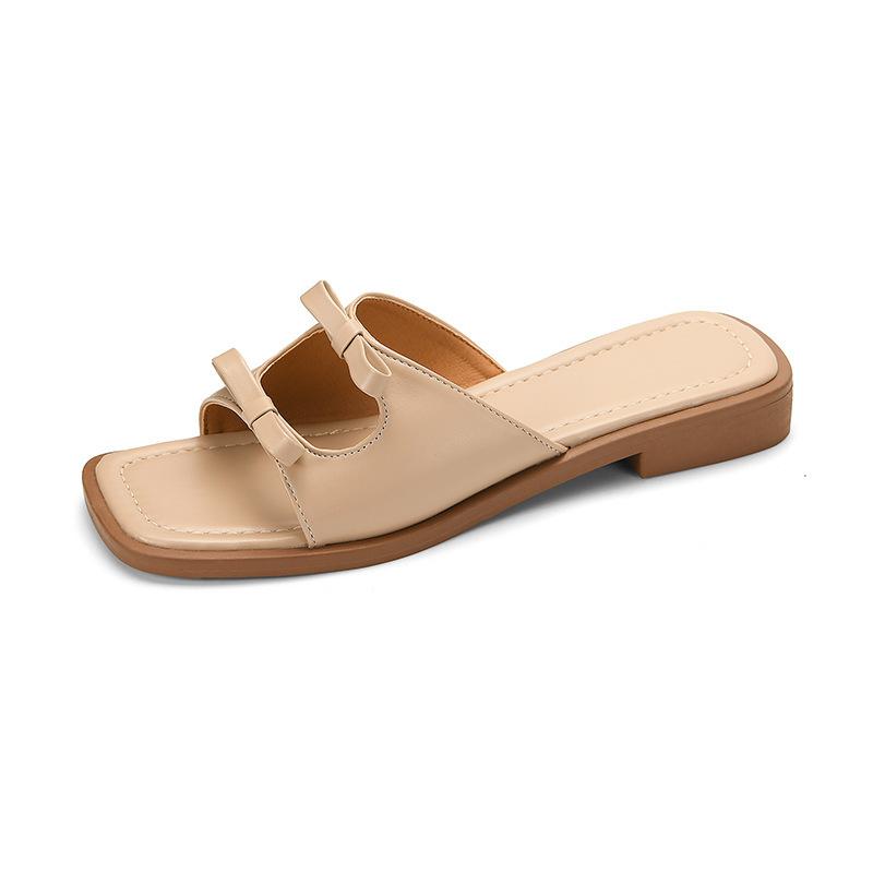 

2025 лето новый однословный шлепанец женский высококлассный квадратный носок плоская подошва верхняя одежда с открытым носком на одной педали ленивые крутые шлепанцы женские 40 абрикосовый