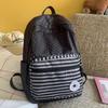Cartella: Zaino scolastico a righe blu e pois blu mare, zaino da campus alla moda, grande capacità, leggero, zaino versatile ed elegante