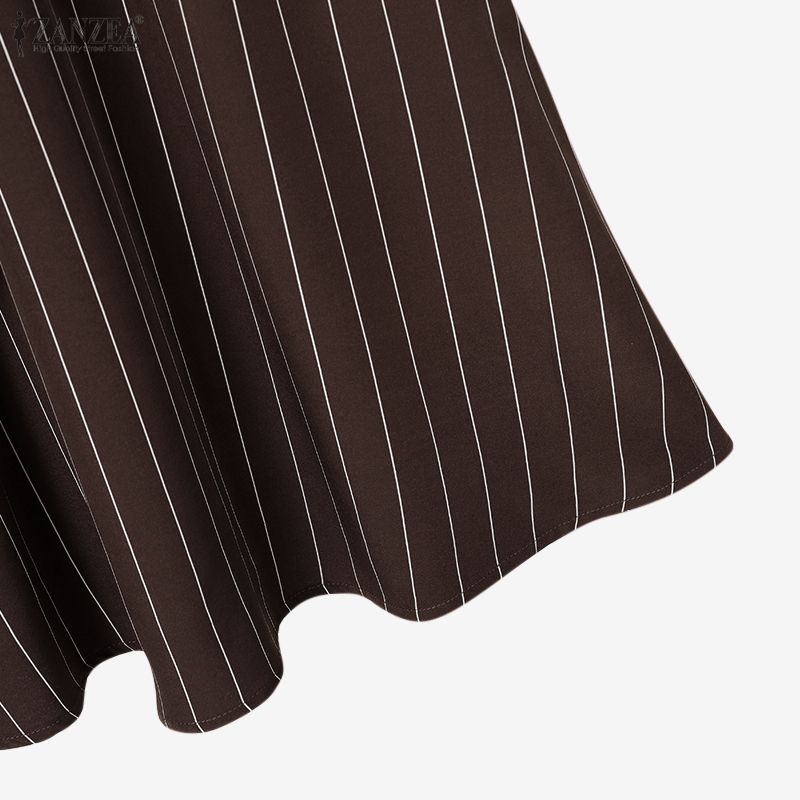 ZANZEA Women Long Sleeve Blouse and Long Skirts Stripe Print Two Piece Suit Sets