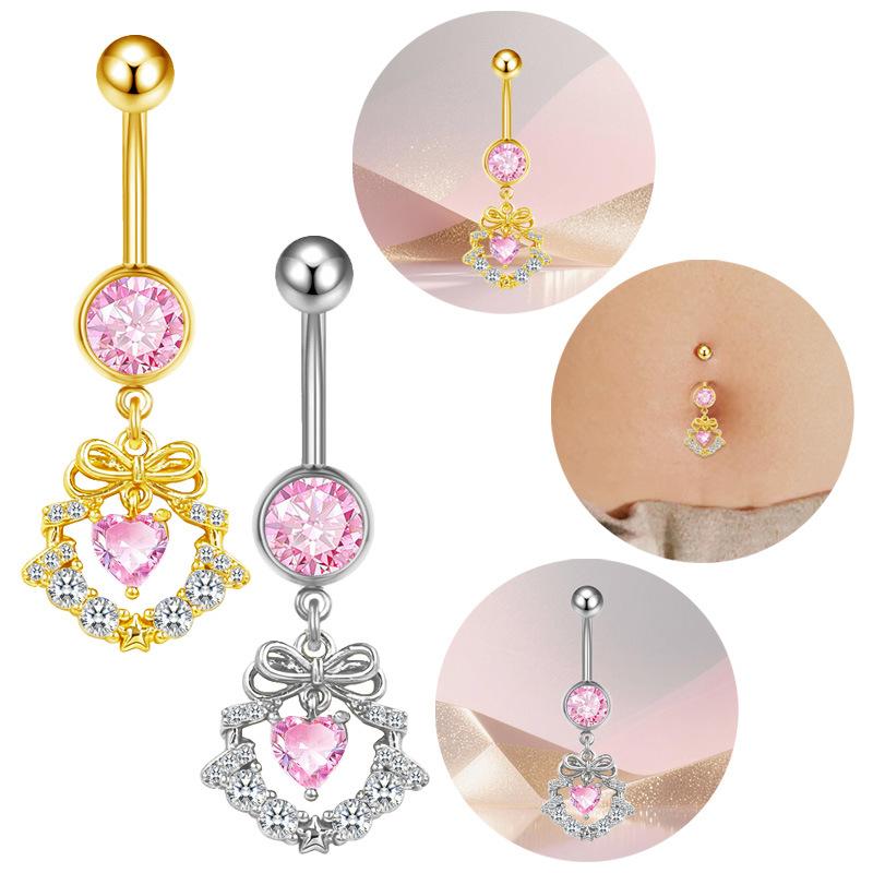 Schicker Schmetterling Herz Bauchnabelpiercing Pink Damen Nabel für Geburtstag und Feier