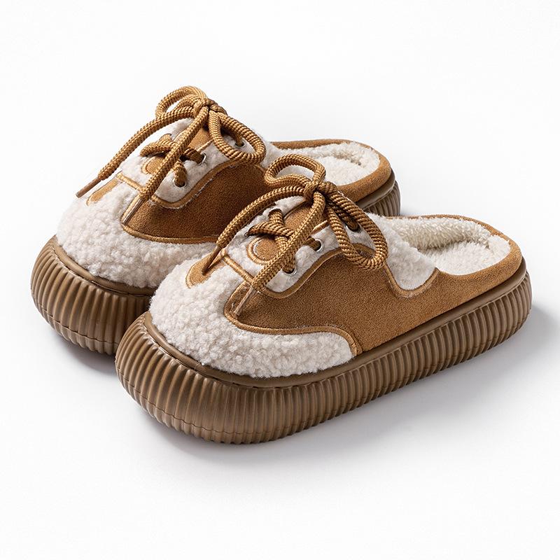 Cotton slippers home autumn and winter cartoon embroidery cotton mop indoor bedroom warm velvet platform shoes