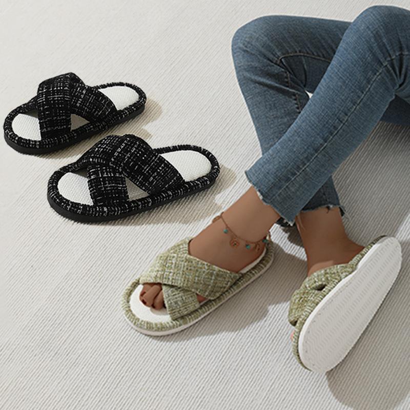 Breathable sweat-absorbing linen slippers women's home indoor silent non-slip Japanese four-season hospitality cotton and linen slippers men