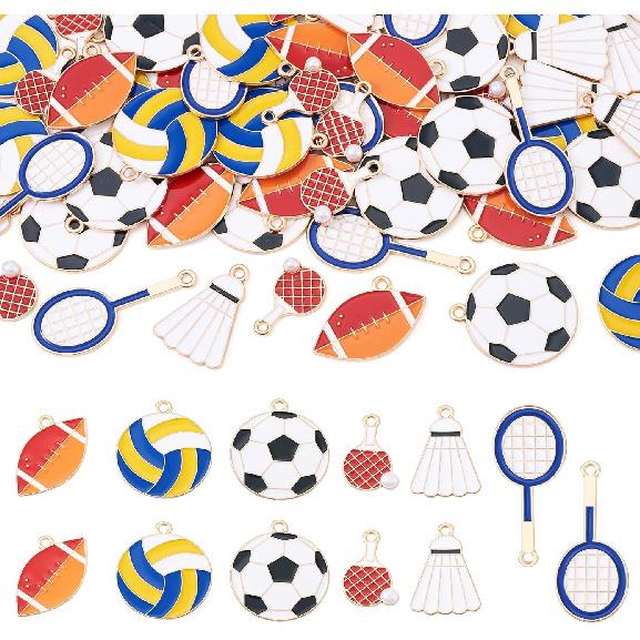 Sports Theme Enamel Charms Colorful Baseball Rugby Baseball Football Basketball Tennis Pendants Sport Balls Metal Dangle Charms for DIY Crafts