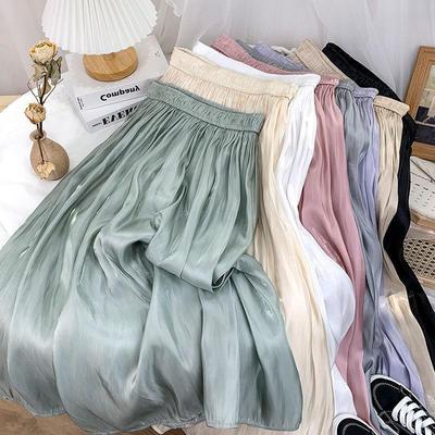 Pearlescent Plus Size High Waist Pleated Chiffon Midi Skirt for Women
