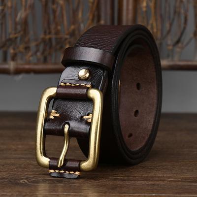 Men's Korean Version Simple and Fashionable Genuine Leather Top Layer Pure Cowhide Retro Copper Buckle Old Workwear Jeans Belt