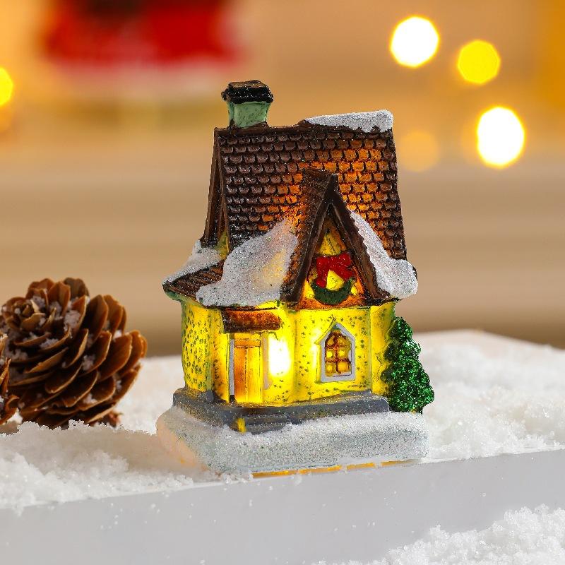 Christmas Village House Bell Tower Decor Figurines Resin House LED Light Up Sculpture Holiday Xmas Decor Gift