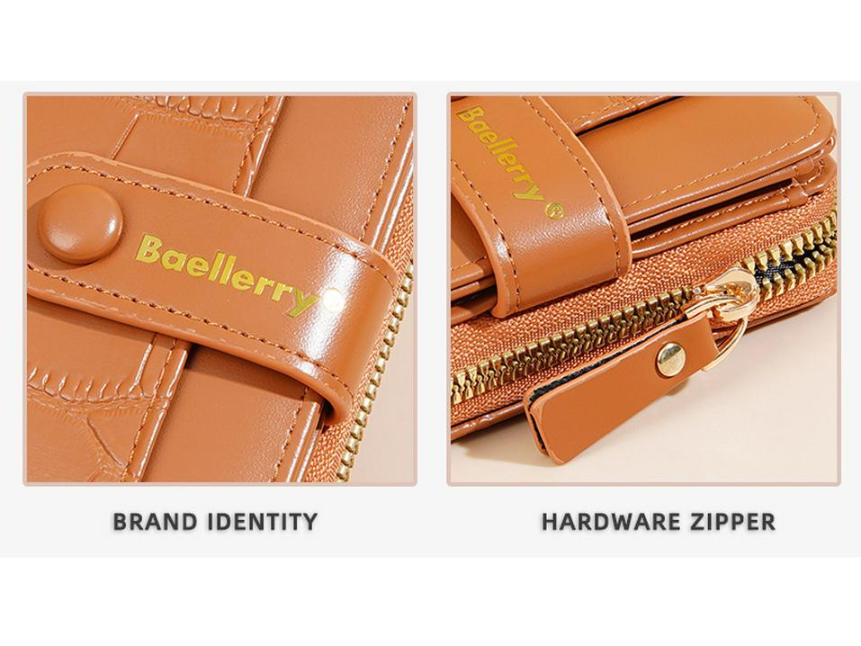 Elegancki damski portfel o fakturze kamienia z wieloma przegródkami na karty i kieszenią na monety zapinaną na zamek.