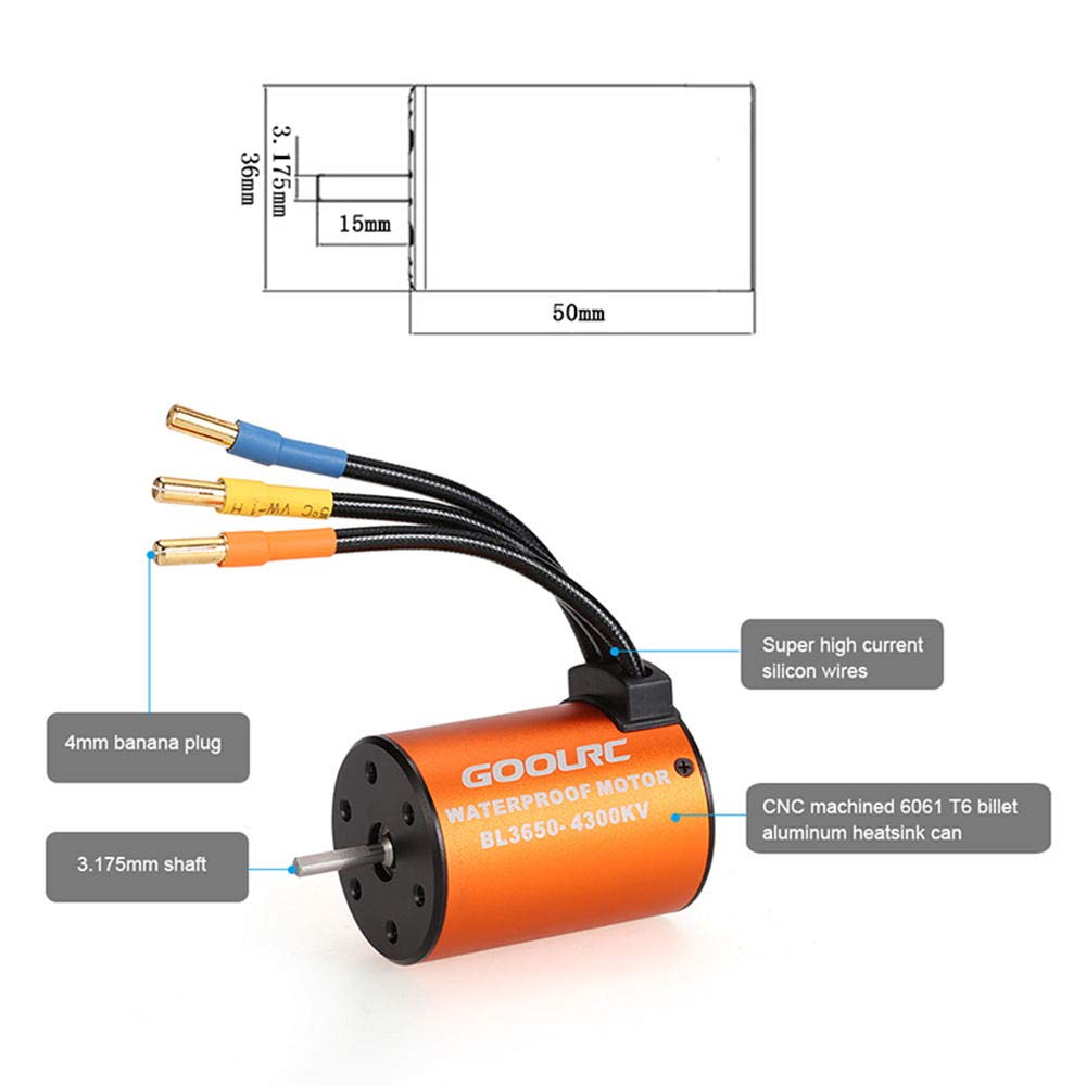 GoolRC Combo Set: 3650 4300KV Motor, 60 Brushless ESC, 20kg Servo with 25kg Servo Arm for 1/10 Scale RC Cars, Trucks, and Off-Road Use