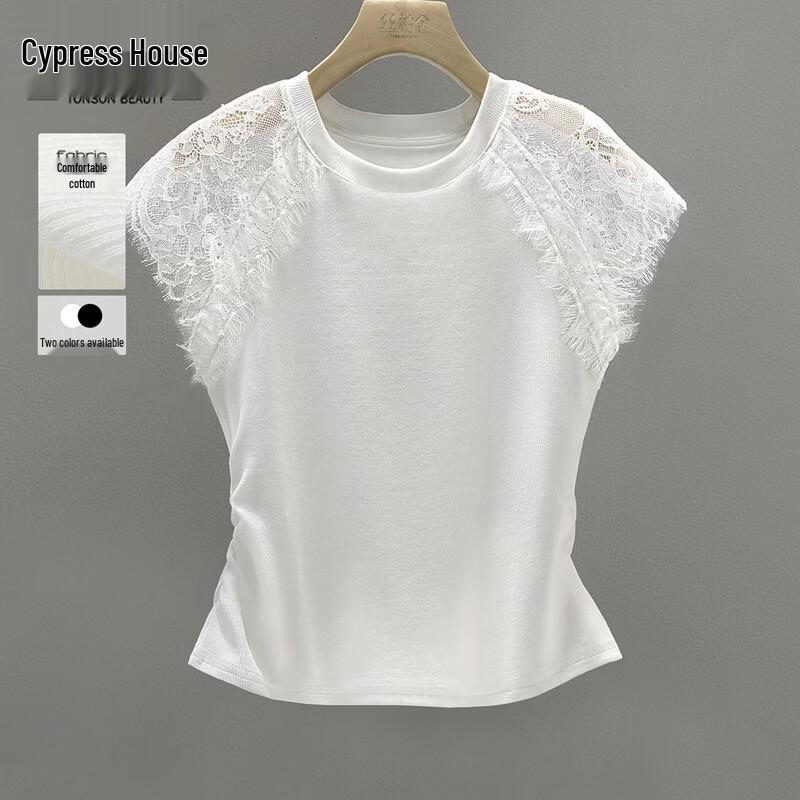 

Women s Spliced Pleated Round Neck Short Sleeve T-Shirt M