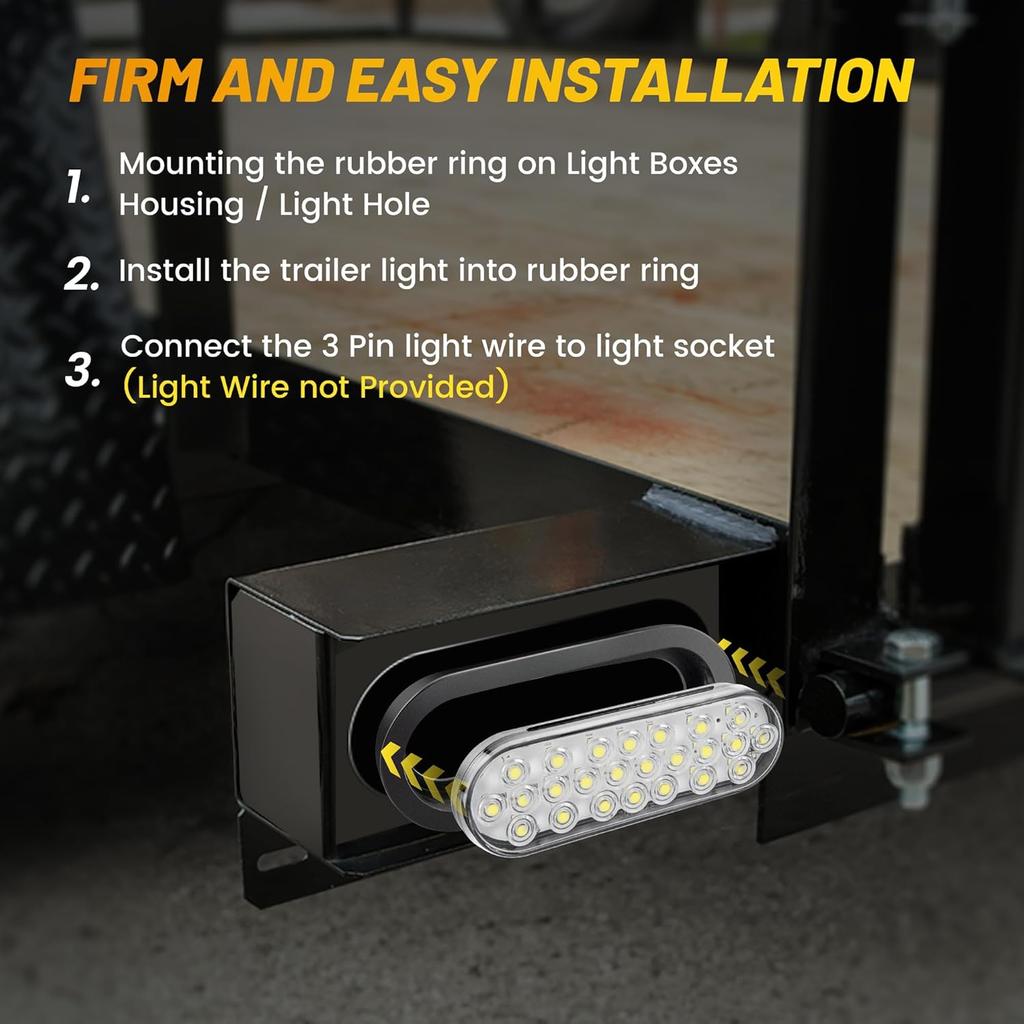 Oyviny 6 Inch Oval White LED Trailer Tail Lights With 24LEDs Super Bright Oval 6" Reverse/Backup Tail Lights With Flush Mount Grommets DOT SAE