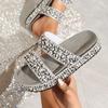 Fashion String Bead Slippers Women Summer Slides Female Shoes Platform Fashion Low 2025 Beach Luxury PVC Rome Fabric PU Hoof Heels Scand