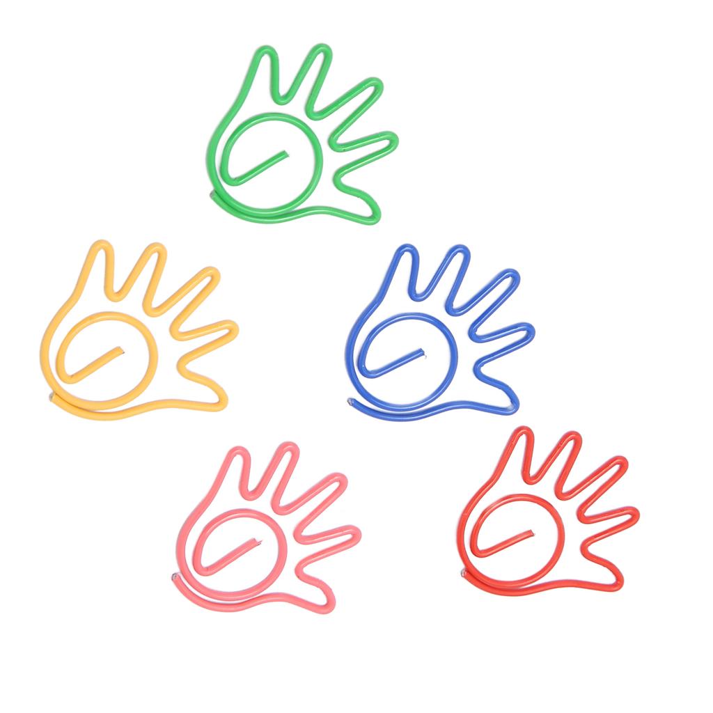 100 Stück Niedliche Büroklammern Handförmiger Stil Sortierte Farben Galvanisiert Ausgefallene Büroklammern für Familie