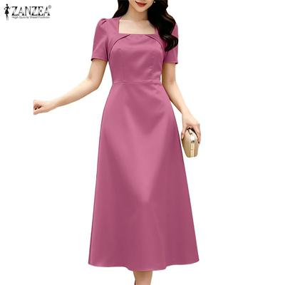 Women Square Collar Summer Casual Short Sleeve Dress