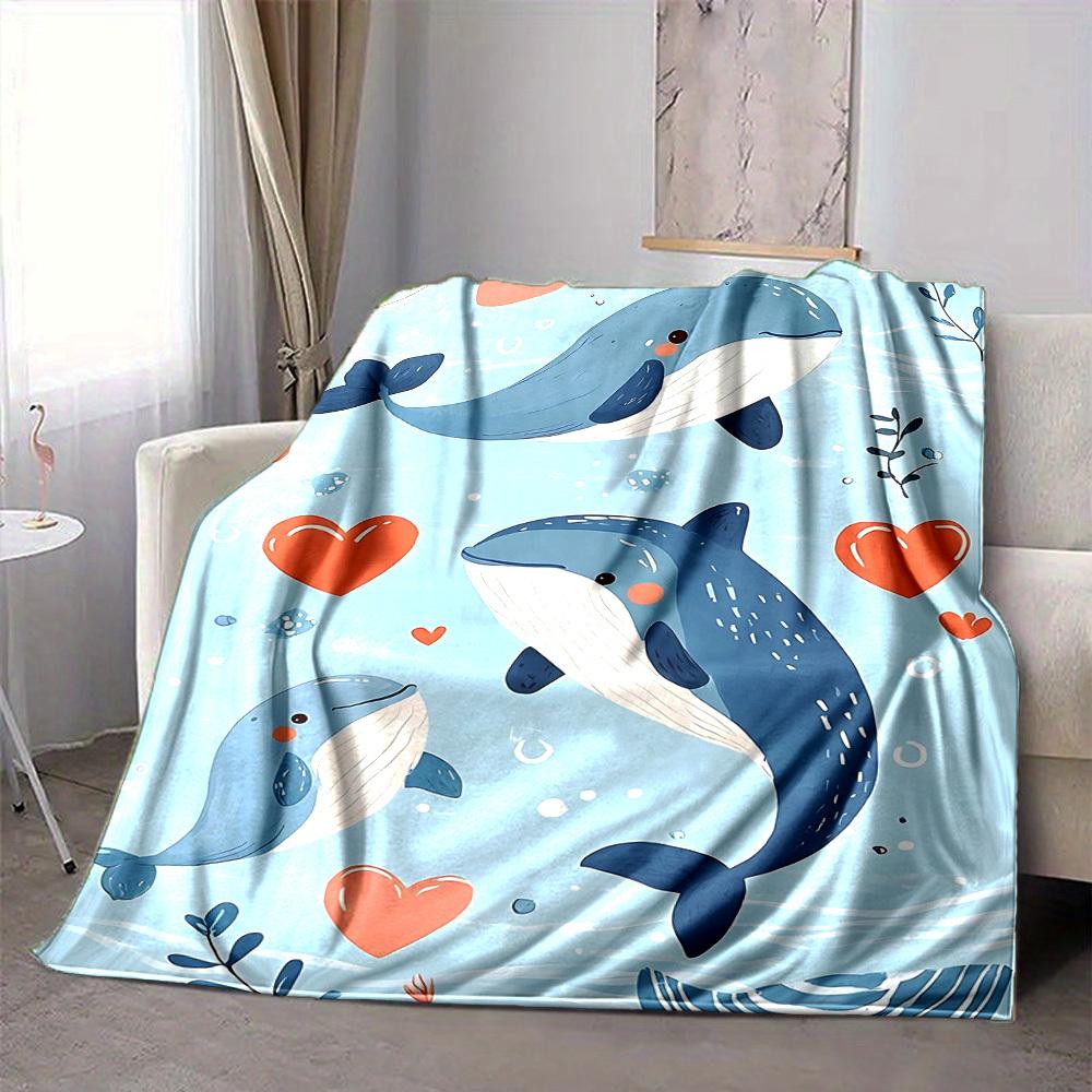 1pc Whale Love Print Blanket   Lightweight Flannel Throw Blanket For Sofa, Bed, Living Room, Office, Outdoor Travel, Camping