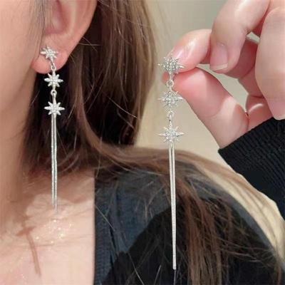 S925 Silber Sternen Quastenohrringe: Elegantes Achtzackstern-Design für Frauen