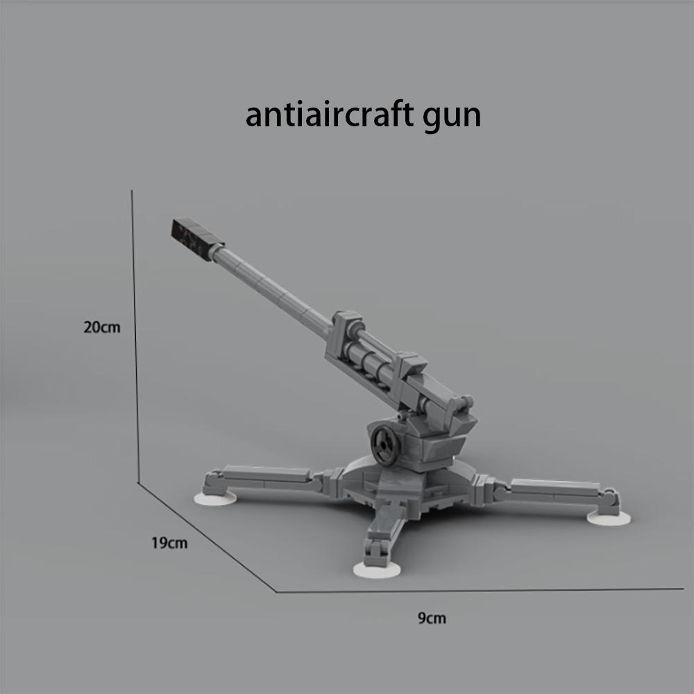 New WWII Military Creative Ruins Scene Abandoned Buildings Anti Aircraft Cannon Assembly Mock Building Blocks Boy Toy