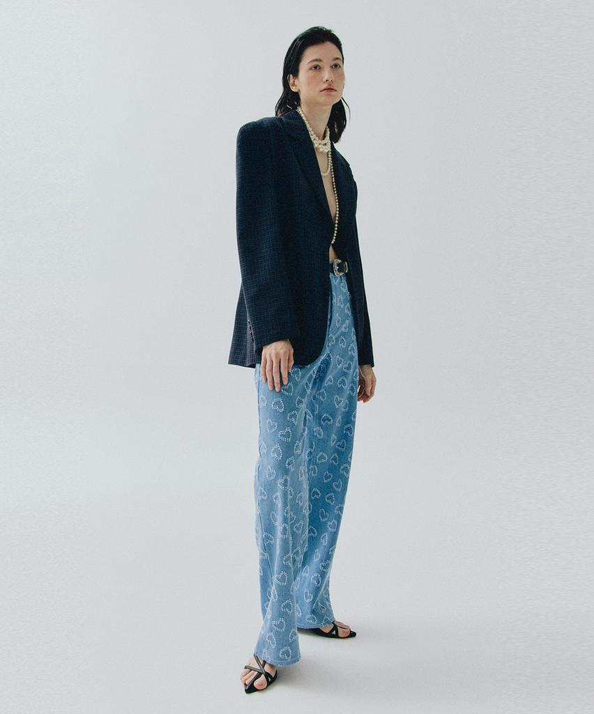 VEDERMI Heart Pattern Light Blue Denim Pants