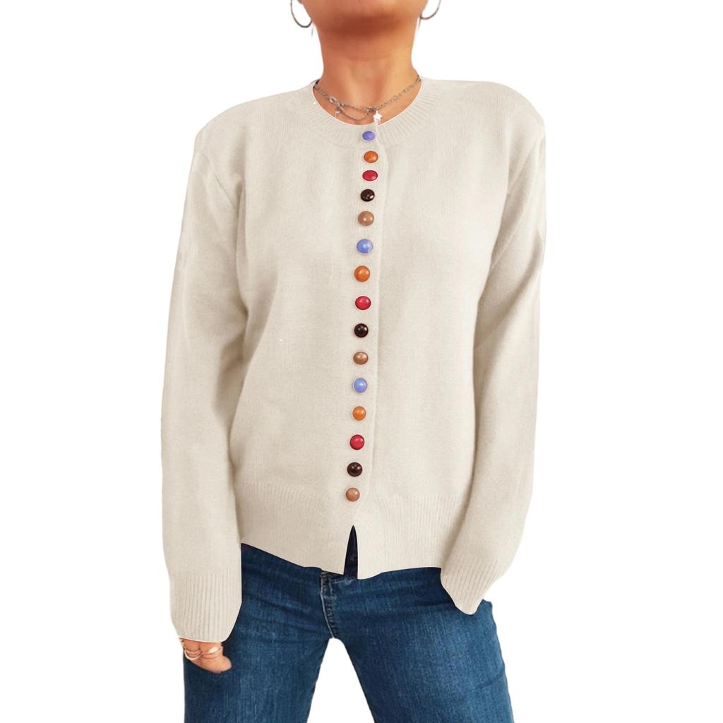 Women's Colorful Button Single-Breasted Knitted Cardigan Sweater Jacket